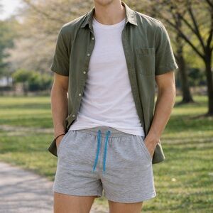 Men's Athletic Gray Shorts with Blue Drawstring